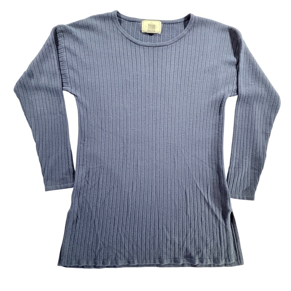 Vintage Express Tricot Ribbed Knit Tunic Sweater Blue Long Sleeve Size P